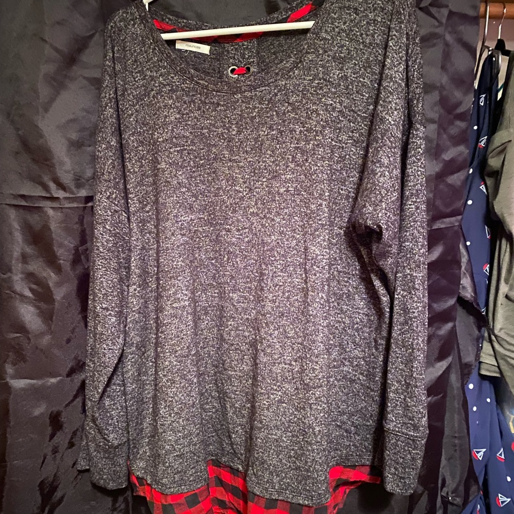 Maurices Gray and Red Boxy Sweatshirt